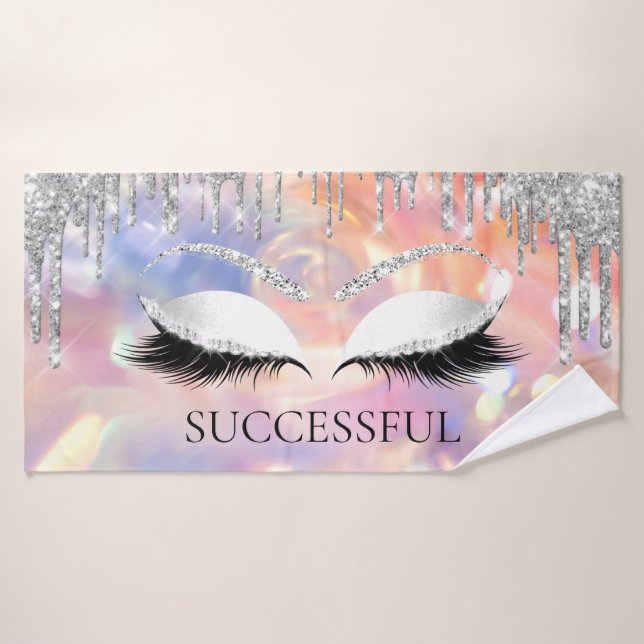 Silver Grey Grey Glitter Holograph Eye Makeup Name Bath Towel (Bath Towel)