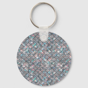 Silver Grey Grey Mermaid Fish Scales Holographic Keychain