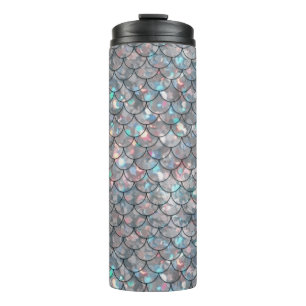 Silver Grey Grey Mermaid Fish Scales Holographic  Thermal Tumbler