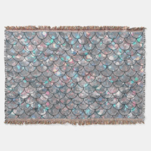 Silver Grey Grey Mermaid Fish Scales Holographic Throw Blanket