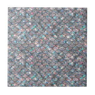 Silver Grey Grey Mermaid Fish Scales Holographic  Tile