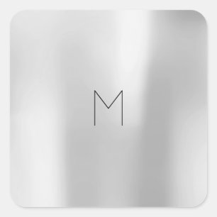 Silver Grey Grey Metallic Minimal Monogram Square Sticker