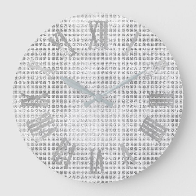 Silver Grey Grey Minimal Monochrom Roman Numbers Large Clock (Front)