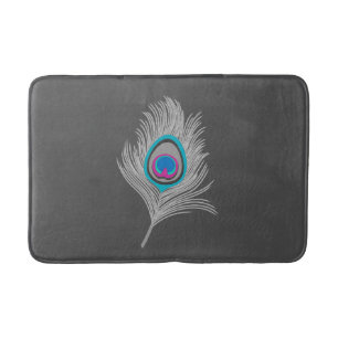 Silver Grey / Grey Peacock Feather on Graphite Bath Mat