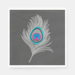 Silver Grey / Grey Peacock Feather on Graphite Napkin