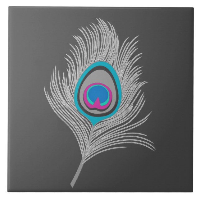 Silver Grey / Grey Peacock Feather on Graphite Tile (Front)