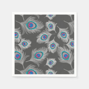 Silver Grey / Grey Peacock Feathers on Graphite Napkin