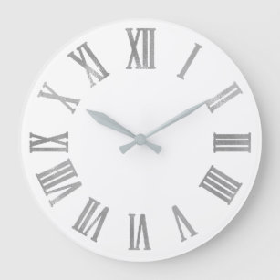 Silver Grey  Grey White Minimal  Roman Numbers Lux Large Clock