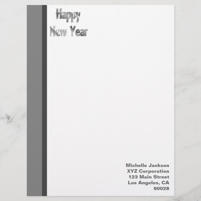 Silver Grey Happy New Year Letterhead (Front)