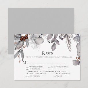 Silver Grey Holly Pine Eucalyptus Rust Berries RSVP Card