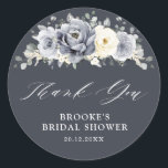 Silver Grey Ivory Floral Bridal Shower Thank you C Classic Round Sticker<br><div class="desc">Elegant floral winter wedding thank you sticker features elegant grey ,  ivory and silver watercolor flower bouquet frosty-hued greenery. Please contact me for any help in customization or if you need any other product with this design.</div>