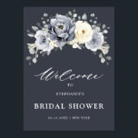 Silver Grey Ivory Floral  Bridal Shower Welcome Po Poster<br><div class="desc">Elegant floral winter bridal shower welcome poster features elegant grey ,  ivory and silver watercolor flower bouquet frosty-hued greenery. Please contact me for any help in customization or if you need any other product with this design.</div>