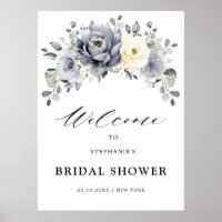 Silver Grey Ivory Floral  Bridal Shower Welcome