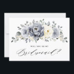 Silver Grey Ivory Floral Will you be my Bridesmaid Invitation<br><div class="desc">Elegant floral winter will you be my bridesmaid invitation features elegant grey ,  ivory and silver watercolor flower bouquet frosty-hued greenery. Please contact me for any help in customization or if you need any other product with this design.</div>