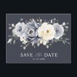 Silver Grey Ivory Floral Winter Boho Save the Date Postcard<br><div class="desc">Elegant floral winter save the date postcard features elegant grey ,  ivory and silver watercolor flower bouquet frosty-hued greenery. Please contact me for any help in customization or if you need any other product with this design.</div>