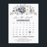 Silver Grey Ivory Floral Winter Boho Save the Date Postcard<br><div class="desc">Elegant floral winter calendar save the date postcard features elegant grey ,  ivory and silver watercolor flower bouquet frosty-hued greenery. Please contact me for any help in customization or if you need any other product with this design.</div>