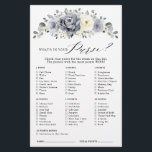 Silver Grey Ivory Floral Winter Bridal Shower Game<br><div class="desc">Elegant floral winter bridal shower game (what's in your purse) features elegant grey ,  ivory and silver watercolor flower bouquet frosty-hued greenery. Please contact me for any help in customization or if you need any other product with this design.</div>