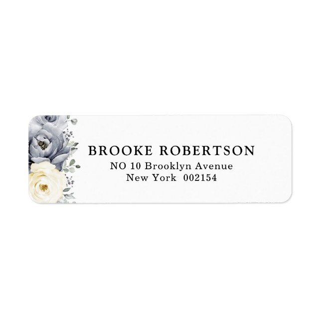 Silver Grey Ivory Floral Winter Return Address (Front)