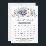 Silver Grey Ivory Floral Winter Rustic Calendar  Save The Date<br><div class="desc">Elegant floral winter calendar save the date card features elegant grey ,  ivory and silver watercolor flower bouquet frosty-hued greenery. Please contact me for any help in customization or if you need any other product with this design.</div>