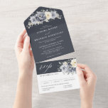 Silver Grey Ivory Floral Winter Rustic Wedding All In One Invitation<br><div class="desc">Elegant floral winter wedding invitation features elegant grey ,  ivory and silver watercolor flower bouquet frosty-hued greenery. Please contact me for any help in customization or if you need any other product with this design.</div>