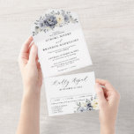 Silver Grey Ivory Floral Winter Rustic Wedding All In One Invitation<br><div class="desc">Elegant floral winter wedding invitation features elegant grey ,  ivory and silver watercolor flower bouquet frosty-hued greenery. Please contact me for any help in customization or if you need any other product with this design.</div>