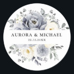 Silver Grey Ivory Floral Winter Rustic Wedding Classic Round Sticker<br><div class="desc">Elegant floral winter wedding favour sticker features elegant grey ,  ivory and silver watercolor flower bouquet frosty-hued greenery. Please contact me for any help in customization or if you need any other product with this design.</div>