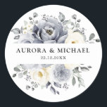 Silver Grey Ivory Floral Winter Rustic Wedding Classic Round Sticker<br><div class="desc">Elegant floral winter wedding favour sticker features elegant grey ,  ivory and silver watercolor flower bouquet frosty-hued greenery. Please contact me for any help in customization or if you need any other product with this design.</div>