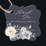 Silver Grey Ivory Floral Winter Rustic Wedding Fav Favour Tags<br><div class="desc">Elegant floral winter wedding thank you favour tag features elegant grey ,  ivory and silver watercolor flower bouquet frosty-hued greenery. Please contact me for any help in customization or if you need any other product with this design.</div>