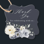 Silver Grey Ivory Floral Winter Rustic Wedding Fav Favour Tags<br><div class="desc">Elegant floral winter wedding thank you favour tag features elegant grey ,  ivory and silver watercolor flower bouquet frosty-hued greenery. Please contact me for any help in customization or if you need any other product with this design.</div>