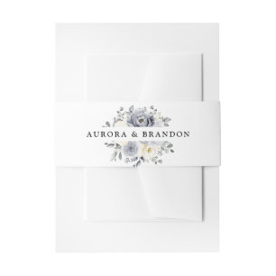 Silver Grey Ivory Floral Winter Rustic Wedding Invitation Belly Band