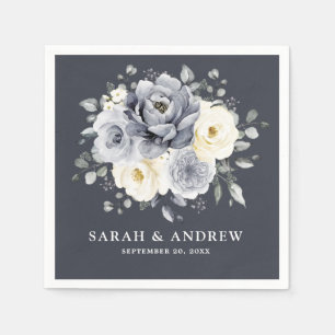 Silver Grey Ivory Floral Winter Rustic Wedding Nap Napkin