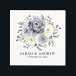 Silver Grey Ivory Floral Winter Rustic Wedding Napkin<br><div class="desc">Elegant floral winter wedding napkin features elegant grey ,  ivory and silver watercolor flower bouquet frosty-hued greenery. Please contact me for any help in customization or if you need any other product with this design.</div>