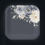 Silver Grey Ivory Floral Winter Rustic Wedding Pap Paper Plate<br><div class="desc">Elegant floral winter wedding paper plates elegant grey ,  ivory and silver watercolor flower bouquet frosty-hued greenery. Please contact me for any help in customization or if you need any other product with this design.</div>
