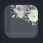Silver Grey Ivory Floral Winter Rustic Wedding Pap Paper Plate<br><div class="desc">Elegant floral winter wedding paper plates elegant grey ,  ivory and silver watercolor flower bouquet frosty-hued greenery. Please contact me for any help in customization or if you need any other product with this design.</div>