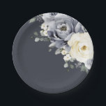 Silver Grey Ivory Floral Winter Rustic Wedding Pap Paper Plate<br><div class="desc">Elegant floral winter wedding paper plates elegant grey ,  ivory and silver watercolor flower bouquet frosty-hued greenery. Please contact me for any help in customization or if you need any other product with this design.</div>