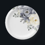 Silver Grey Ivory Floral Winter Rustic Wedding Paper Plate<br><div class="desc">Elegant floral winter wedding paper plates elegant grey ,  ivory and silver watercolor flower bouquet frosty-hued greenery. Please contact me for any help in customization or if you need any other product with this design.</div>