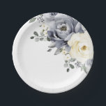 Silver Grey Ivory Floral Winter Rustic Wedding Paper Plate<br><div class="desc">Elegant floral winter wedding paper plates elegant grey ,  ivory and silver watercolor flower bouquet frosty-hued greenery. Please contact me for any help in customization or if you need any other product with this design.</div>