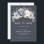 Silver Grey Ivory Floral Winter Rustic Wedding Sav Save The Date<br><div class="desc">Elegant floral winter wedding Save the date card features elegant grey ,  ivory and silver watercolor flower bouquet frosty-hued greenery. Please contact me for any help in customization or if you need any other product with this design.</div>