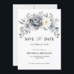 Silver Grey Ivory Floral Winter Rustic Wedding Save The Date<br><div class="desc">Elegant floral winter wedding Save the date card features elegant grey ,  ivory and silver watercolor flower bouquet frosty-hued greenery. Please contact me for any help in customization or if you need any other product with this design.</div>