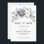 Silver Grey Ivory Floral Winter Rustic Wedding Save The Date<br><div class="desc">Elegant floral winter wedding Save the date card features elegant grey ,  ivory and silver watercolor flower bouquet frosty-hued greenery. Please contact me for any help in customization or if you need any other product with this design.</div>
