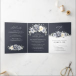 Silver Grey Ivory Floral Winter Rustic Wedding Tri Tri-Fold Announcement<br><div class="desc">Elegant floral winter wedding invitation features elegant grey ,  ivory and silver watercolor flower bouquet frosty-hued greenery. Please contact me for any help in customization or if you need any other product with this design.</div>