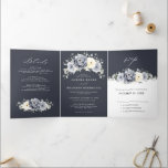 Silver Grey Ivory Floral Winter Rustic Wedding Tri Tri-Fold Announcement<br><div class="desc">Elegant floral winter wedding invitation features elegant grey ,  ivory and silver watercolor flower bouquet frosty-hued greenery. Please contact me for any help in customization or if you need any other product with this design.</div>