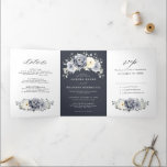 Silver Grey Ivory Floral Winter Rustic Wedding Tri Tri-Fold Announcement<br><div class="desc">Elegant floral winter wedding invitation features elegant grey ,  ivory and silver watercolor flower bouquet frosty-hued greenery. Please contact me for any help in customization or if you need any other product with this design.</div>