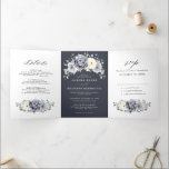 Silver Grey Ivory Floral Winter Rustic Wedding Tri Tri-Fold Announcement<br><div class="desc">Elegant floral winter wedding invitation features elegant grey ,  ivory and silver watercolor flower bouquet frosty-hued greenery. Please contact me for any help in customization or if you need any other product with this design.</div>
