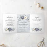 Silver Grey Ivory Floral Winter Rustic Wedding Tri Tri-Fold Announcement<br><div class="desc">Elegant floral winter wedding invitation features elegant grey ,  ivory and silver watercolor flower bouquet frosty-hued greenery. Please contact me for any help in customization or if you need any other product with this design.</div>
