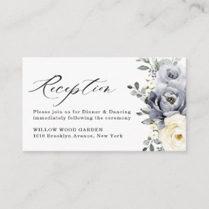 Silver Grey Ivory Floral Winter Wedding Reception Enclosure Card
