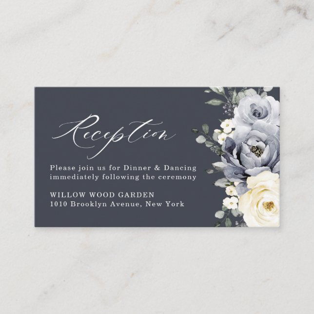 Silver Grey Ivory Floral Winter  Wedding Reception Enclosure Card (Front)