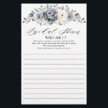 Silver Grey Ivory Floral Winter Who Am I Game<br><div class="desc">Elegant floral winter bridal shower who Am I game features elegant grey ,  ivory and silver watercolor flower bouquet frosty-hued greenery. Please contact me for any help in customization or if you need any other product with this design.</div>