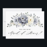 Silver Grey Ivory  Will you be my Maid of Honour Invitation<br><div class="desc">Elegant floral winter will you be my maid of honour  invitation features elegant grey ,  ivory and silver watercolor flower bouquet frosty-hued greenery. Please contact me for any help in customization or if you need any other product with this design.</div>