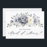 Silver Grey Ivory  Will you be my Maid of Honour Invitation<br><div class="desc">Elegant floral winter will you be my maid of honour  invitation features elegant grey ,  ivory and silver watercolor flower bouquet frosty-hued greenery. Please contact me for any help in customization or if you need any other product with this design.</div>